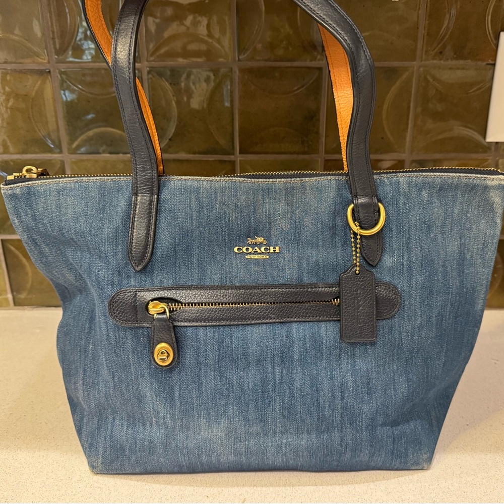 Vintage Coach Denim and Leather Tote Bag